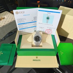 Đồng Hồ Rolex DateJust Chế Tác Mặt Đen Đính Full Đá Moissanite HongKong 41mm (2)