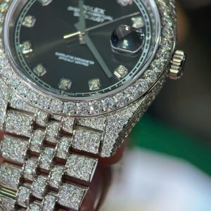Đồng Hồ Rolex DateJust Chế Tác Mặt Đen Đính Full Đá Moissanite HongKong 41mm (2)