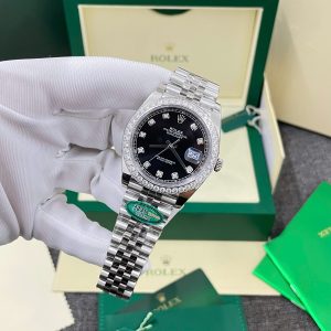 Đồng Hồ Rolex DateJust Chế Tác Mặt Đen Viền Đính Đá Moissnaite Xưởng Clean 41mm (2)