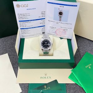 Đồng Hồ Rolex DateJust Chế Tác Mặt Đen Viền Đính Đá Moissnaite Xưởng Clean 41mm (2)