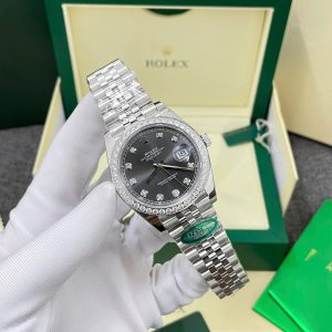 Đồng Hồ Rolex DateJust Chế Tác Mặt Xám Viền Đính Đá Moissnaite Xưởng Clean 41mm (2)