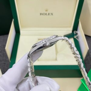 Đồng Hồ Rolex DateJust Chế Tác Mặt Xám Viền Đính Đá Moissnaite Xưởng Clean 41mm (2)