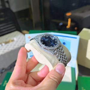 Đồng Hồ Rolex DateJust Chế Tác Mặt Xanh Dương Đính Full Đá Moissanite HongKong 41mm (2)