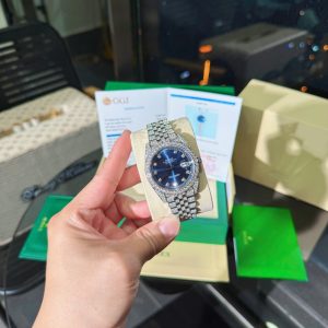 Đồng Hồ Rolex DateJust Chế Tác Mặt Xanh Dương Đính Full Đá Moissanite HongKong 41mm (2)