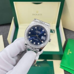 Đồng Hồ Rolex DateJust Chế Tác Mặt Xanh Dương Viền Đính Đá Moissnaite Xưởng Clean 41mm (10)