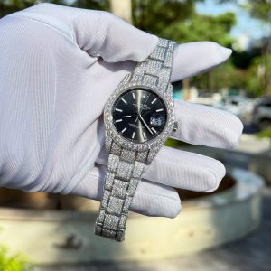 Đồng Hồ Rolex DateJust Mặt Đen Chế Tác Đính Full Đá Moissanite Hong Kong 41mm (2)