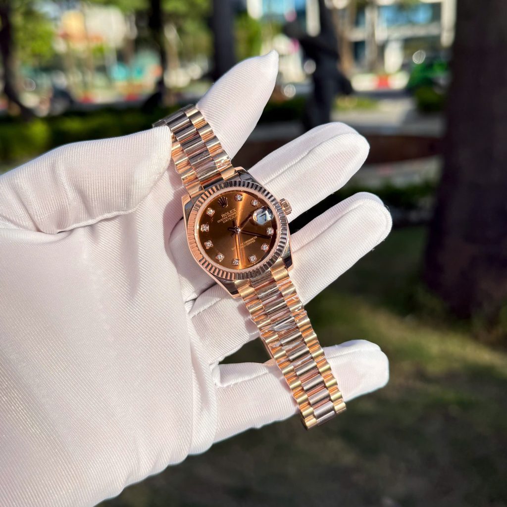 Đồng Hồ Rolex DateJust Mặt Nâu Chế Tác Phủ Vàng Hồng 18K Xưởng GM 31mm (2)
