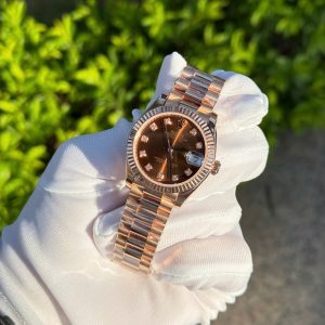 Đồng Hồ Rolex DateJust Mặt Nâu Chế Tác Phủ Vàng Hồng 18K Xưởng GM 31mm (2)