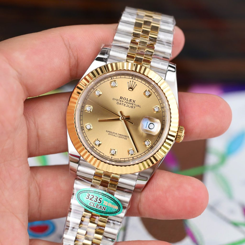 Đồng Hồ Rolex DateJust Mặt Vàng Chế Tác Máy Cơ Tự Động Thụy Sỹ Nhà Máy Clean 41mm (2)