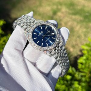 Đồng Hồ Rolex DateJust Mặt Xanh Dương Chế Tác Đính Full Đá Moissanite Hong Kong 41mm (2)