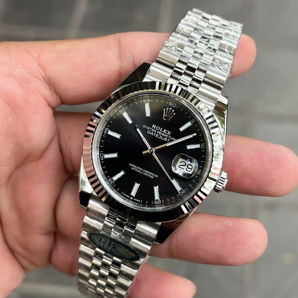 Dong Ho Rolex DateJust Replica 11 Mat So Den Coc Da Quang Day Jubilee Xuong Clean 41mm 1