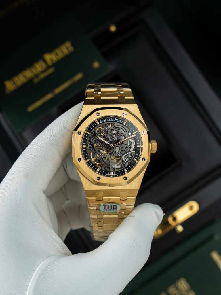 Đồng Hồ Audemars Piguet Royal Oak Openworked 15407 Replica 11 Mạ Vàng Mặt Lộ Cơ Xưởng THB 41mm (2)
