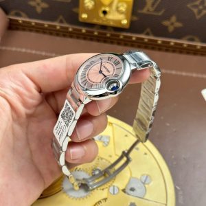 Đồng Hồ Cartier Ballon Bleu Rep Cao Cấp Nữ Mặt Hồng Máy Pin Thụy Sỹ Nhà Máy AF 33mm (2)