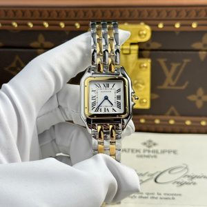 Đồng Hồ Cartier Panthere Fake 11 Nữ Mặt Trắng Dây Kim Loại Nhà Máy BV 27x36mm (2)
