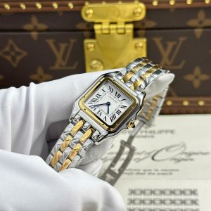 Đồng Hồ Cartier Panthere Fake 11 Nữ Mặt Trắng Dây Kim Loại Nhà Máy BV 27x36mm (2)