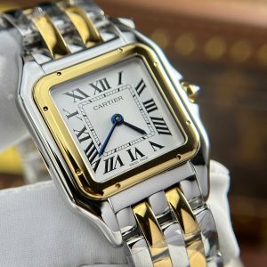 Đồng Hồ Cartier Panthere Fake 11 Nữ Mặt Trắng Dây Kim Loại Nhà Máy BV 27x36mm (2)