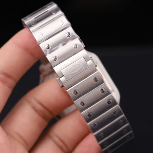 Đồng Hồ Cartier Santos Mặt Trắng Replica 11 Viền Đính Đá Moissanite Máy Cơ Thụy Sỹ Xưởng BV 39 (2)