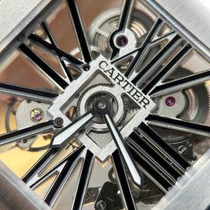 Đồng Hồ Cartier Santos Nam Chế Tác Mặt Lộ Cơ Viền Đen Dây Kim Loại 39 (2)