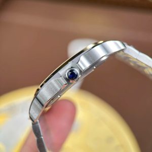Đồng Hồ Cartier Santos Rep 11 Mặt Lộ Cơ Viền Vàng Dây Kim Loại 39 (1)