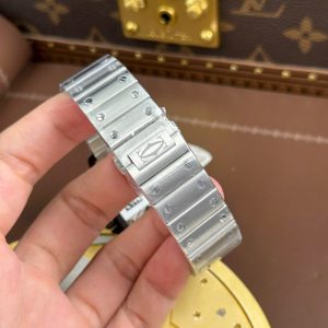 Đồng Hồ Cartier Santos Rep Cao Cấp Mặt Lộ Cơ Cọc Số Màu Xanh Lá Cây 39 (2)