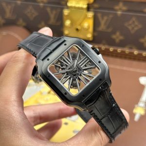 Đồng Hồ Nam Cartier Santos Chế Tác Mặt Số Lộ Cơ Dây Da Màu Đen 39 (2)