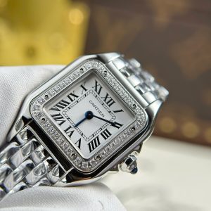 Đồng Hồ Nữ Cartier Panthere Fake 11 Màu Trắng Viền Đính Đá Xưởng BV 27x36mm (2)
