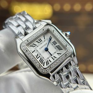 Đồng Hồ Nữ Cartier Panthere Fake 11 Màu Trắng Viền Đính Đá Xưởng BV 27x36mm (2)