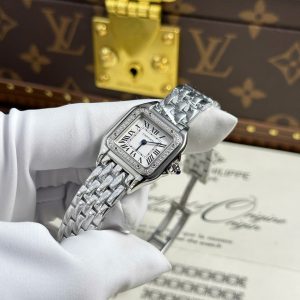 Đồng Hồ Nữ Cartier Panthere Fake 11 Màu Trắng Viền Đính Đá Xưởng BV 27x36mm (2)