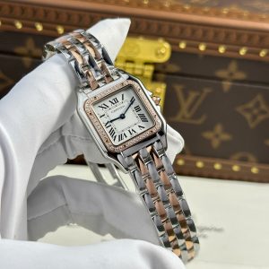 Đồng Hồ Nữ Cartier Panthere Mặt Trắng Fake 11 Mạ Demi Vàng Hồng Xưởng BV 27x36mm (2)