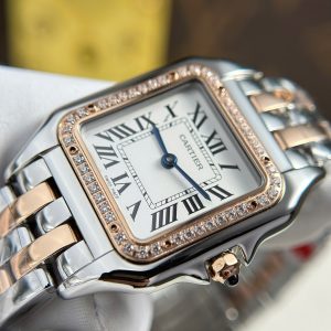 Đồng Hồ Nữ Cartier Panthere Mặt Trắng Fake 11 Mạ Demi Vàng Hồng Xưởng BV 27x36mm (2)