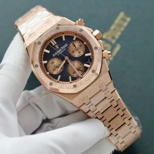 Đồng Hồ Audemars Piguet Chế Tác Royal Oak Chronograph Frosted Gold 26240 Mặt Xanh Dương Xưởng APS 41mm (2)