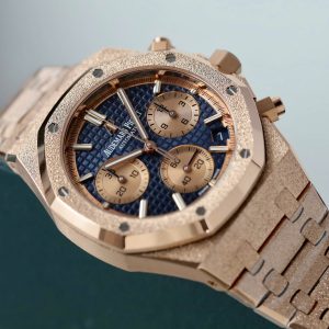 Đồng Hồ Audemars Piguet Chế Tác Royal Oak Chronograph Frosted Gold 26240 Mặt Xanh Dương Xưởng APS 41mm (2)