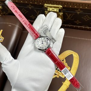 Đồng Hồ Cartier Ballon Bleu Rep 11 Nữ Dây Da Màu Đỏ Máy Cơ Tự Động Xưởng AF 33mm (2)