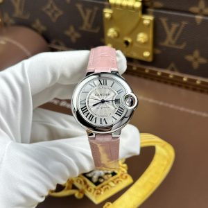 Đồng Hồ Cartier Ballon Bleu Rep Cao Cấp Nữ Dây Da Màu Hồng Máy Cơ Tự Động Xưởng AF 33mm (2)