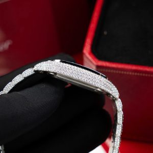 Đồng Hồ Cartier Santos Chế Tác Cọc Số Ả Rập Đính Full Đá Moissanite Hong Kong 39 (2)