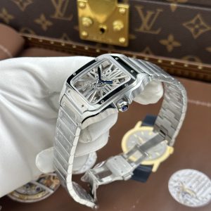 Đồng Hồ Cartier Santos Chế Tác Mặt Lộ Cơ Dây Kim Loại 39 (2)