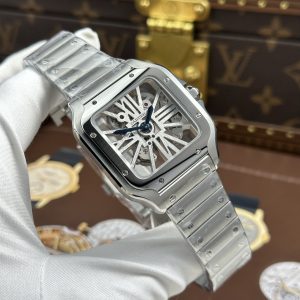 Đồng Hồ Cartier Santos Chế Tác Mặt Lộ Cơ Dây Kim Loại 39 (2)