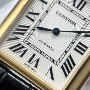 Đồng Hồ Cartier Tank Louis Chế Tác Mặt Trắng Vỏ Mạ Vàng Dây Da Đen 27.8×38 (2)