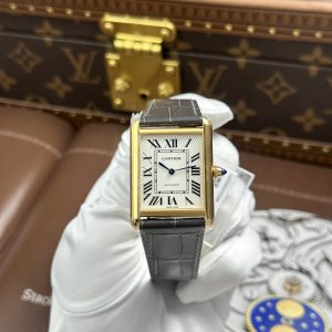 Đồng Hồ Cartier Tank Louis Chế Tác Mặt Trắng Vỏ Mạ Vàng Máy Cơ Thụy Sỹ 27.8×38 (2)