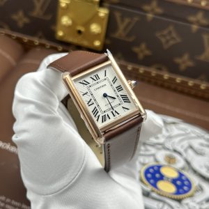 Đồng Hồ Cartier Tank Louis Replica 11 Mặt Trắng Vỏ Mạ Vàng Hồng Máy Cơ Tự Động 27.8×38 (2)
