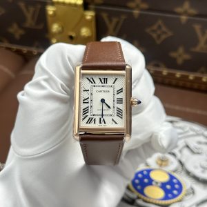 Đồng Hồ Cartier Tank Louis Replica 11 Mặt Trắng Vỏ Mạ Vàng Hồng Máy Cơ Tự Động 27.8×38 (2)