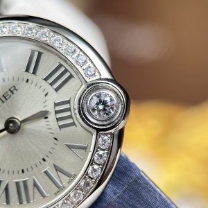 Đồng Hồ Nữ Cartier Ballon Blanc Chế Tác Viền Đính Đá Dây Da Xưởng AF 30mm (2)