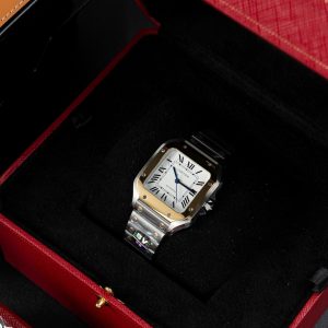 Đồng Hồ Nữ Cartier Santos Replica 11 Màu Demi Vàng Xưởng BV 35 (2)