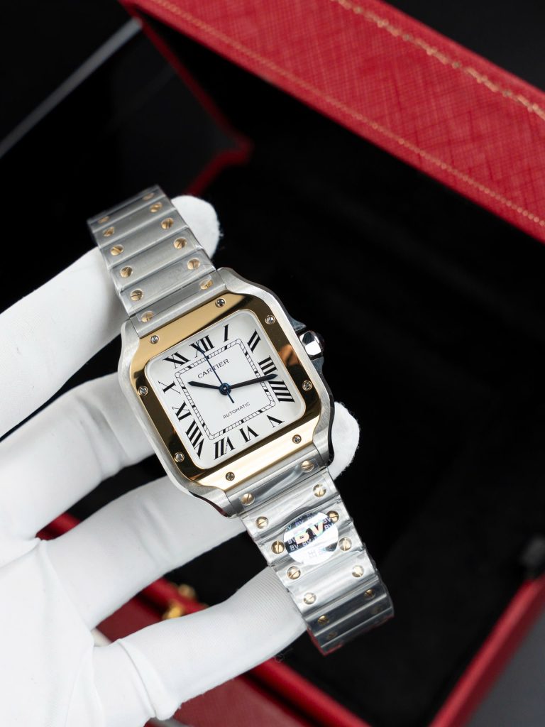 Đồng Hồ Nữ Cartier Santos Replica 11 Màu Demi Vàng Xưởng BV 35 (2)