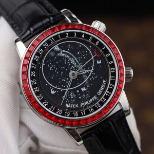 Đồng Hồ Patek Philippe Fake 11 Grand Complications 6104G Màu Đen Viền Đính Đá Đỏ 40mm (2)