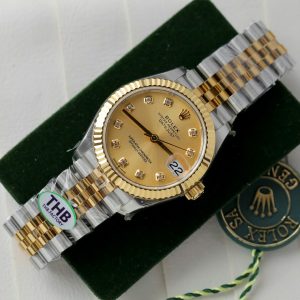 Đồng Hồ Rolex DateJust Nữ Replica 11 Mặt Vàng Máy Cơ Thụy Sỹ Nhà Máy THB 31mm (2)