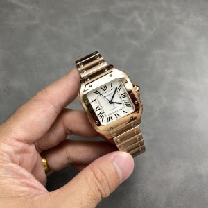 Đồng Hồ Nữ Cartier Santos Replica 11 Mặt Trắng Vỏ Mạ Vàng Hồng Nhà Máy BV 35mm (1)