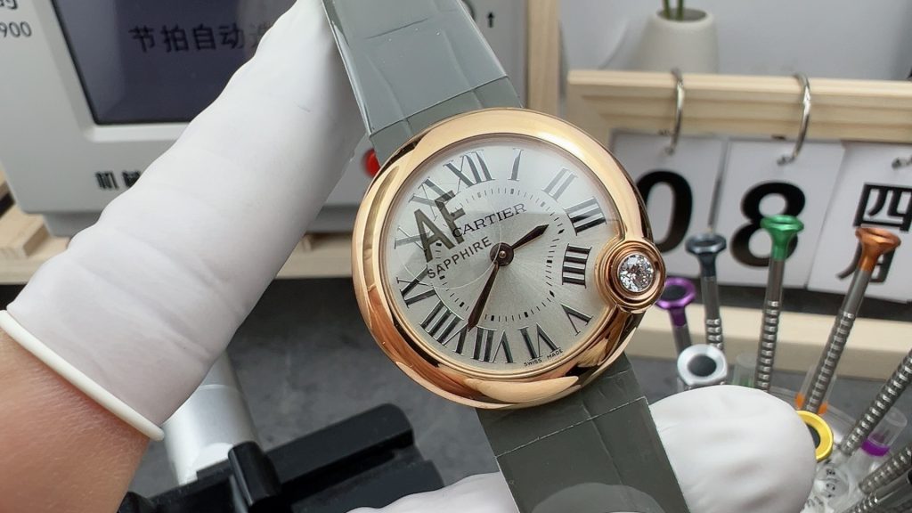Đồng Hồ Cartier Ballon Blanc Chế Tác Mặt Xám Dây Da Xưởng AF 30mm (2)