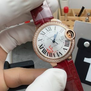 Đồng Hồ Cartier Ballon Bleu Rep 11 Nữ Mặt Trắng Viền Đính Đá Xưởng AF 33mm (2)