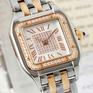 Đồng Hồ Cartier Panthere Chế Tác Mặt Trắng Vỏ Demi Vàng Hồng 22x30mm (2)